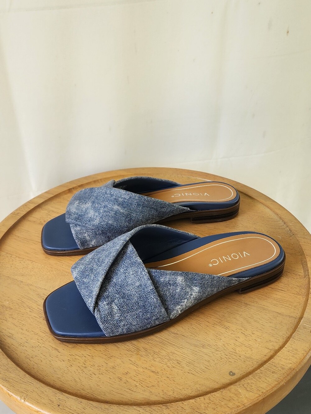 Vionic Mirmar Blue Denim Crisscross Slide Sandals